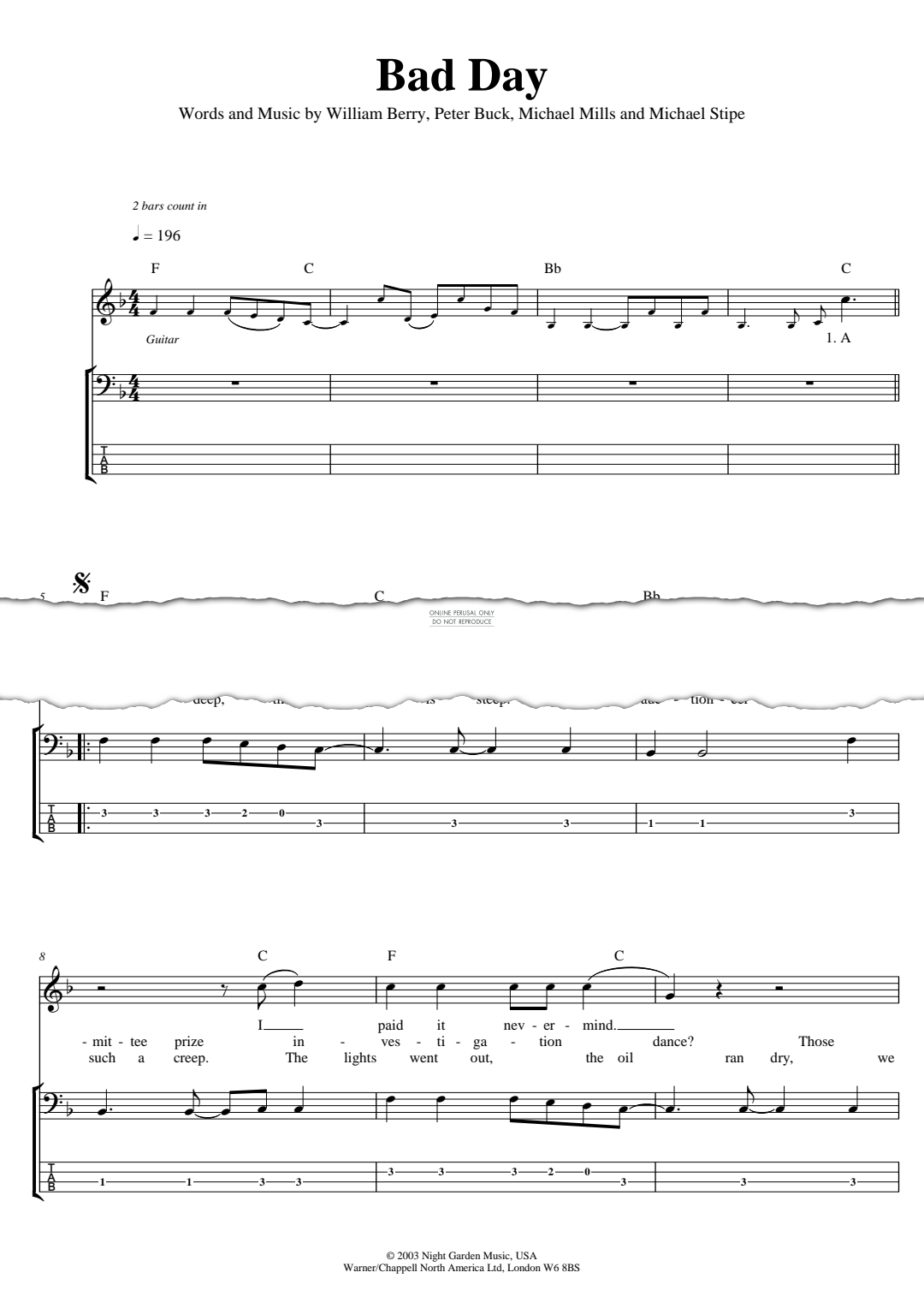 Produktgalerie: Seite 1 von 1 Bad Day, R.E.M., E-Bass, Gesang
