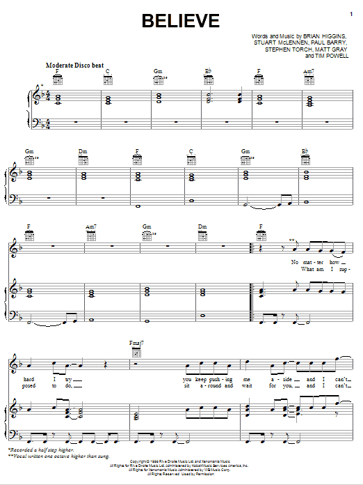 Produktgalerie: Seite 1 von 1 Believe, Cher, Gesang, Gitarre, Klavier