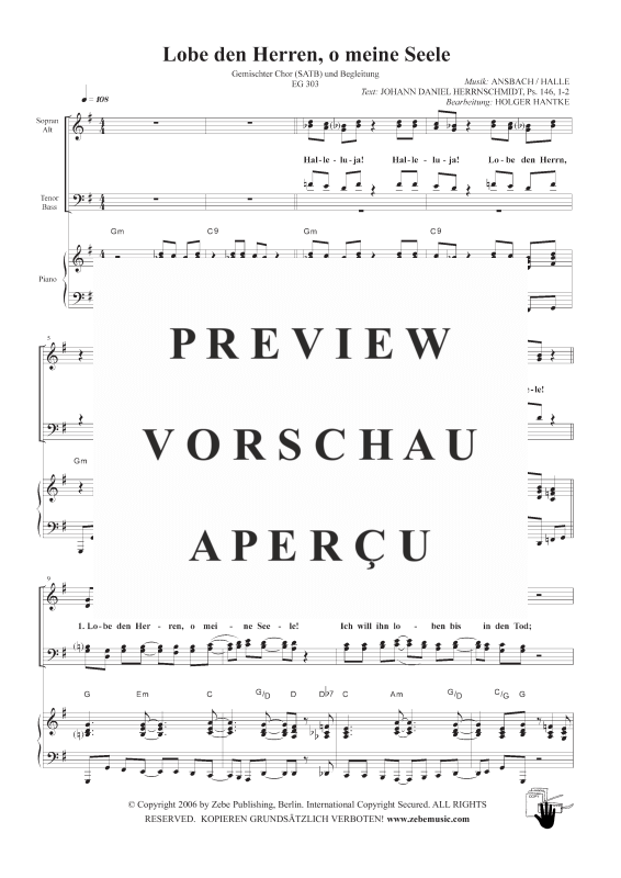 gallery: Lobe den Herren, o meine Seele EG 303, , Gemischter Chor und Klavier