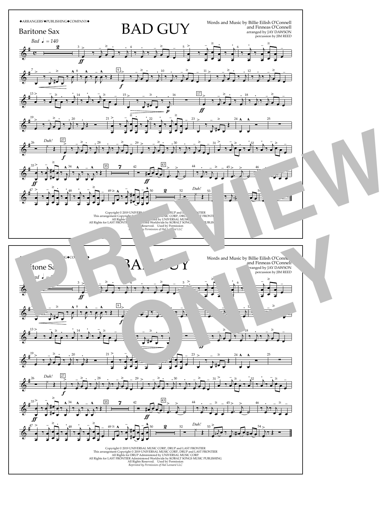 Product picture to: Bad Guy (arr. Jay Dawson) - Bari Sax