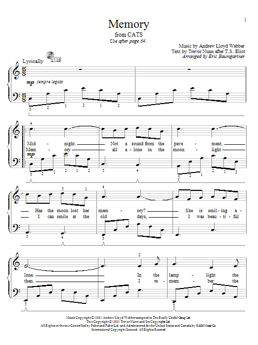 Product picture to: Memory (from Cats) (arr. Eric Baumgartner)