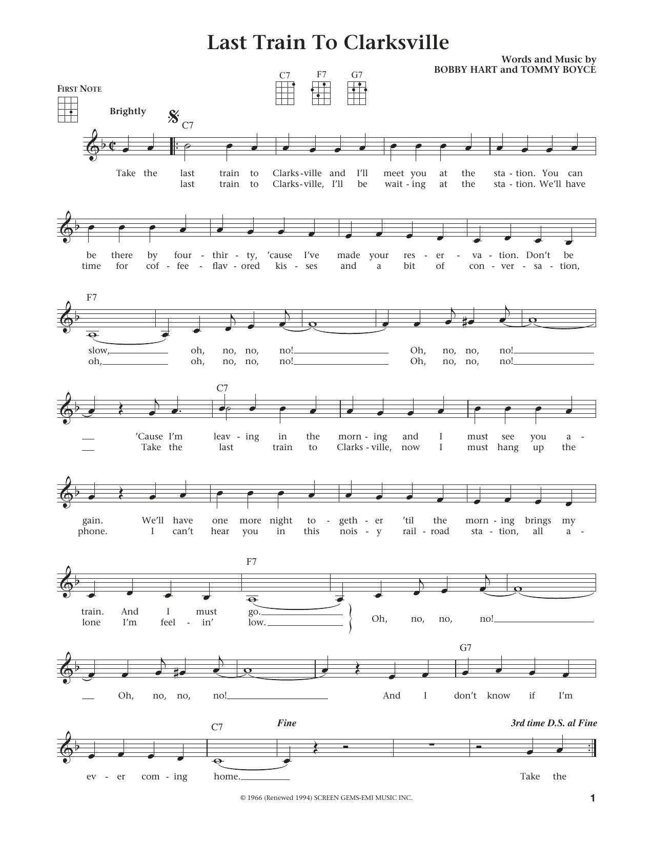 Product gallery: Page 1 of 1 Last Train To Clarksville (from The Daily Ukulele) (arr. Liz and Jim Beloff), The Monkees