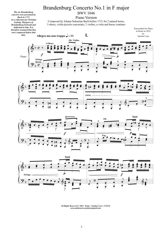 Product picture to: Brandenburg Concerto No. 1 in F major BWV 1046Johann Sebastian Bach