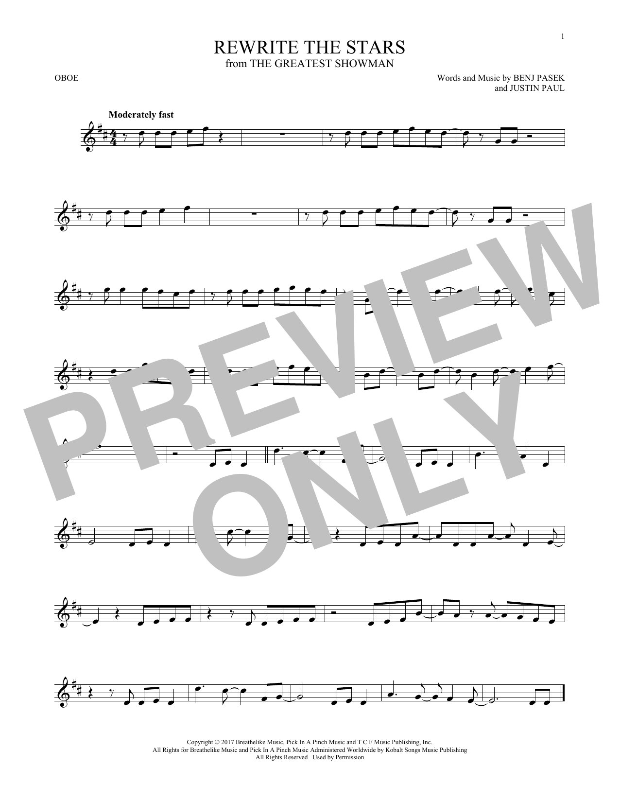 Produktgalerie: Seite 1 von 1 Rewrite The Stars (from The Greatest Showman), Pasek & Paul, Oboe