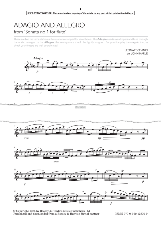 Produktgalerie: Seite 1 von 1 Adagio and Allegro from 'Sonata No.1 for Flute', Leonardo Vinci, Klavier, Saxophon