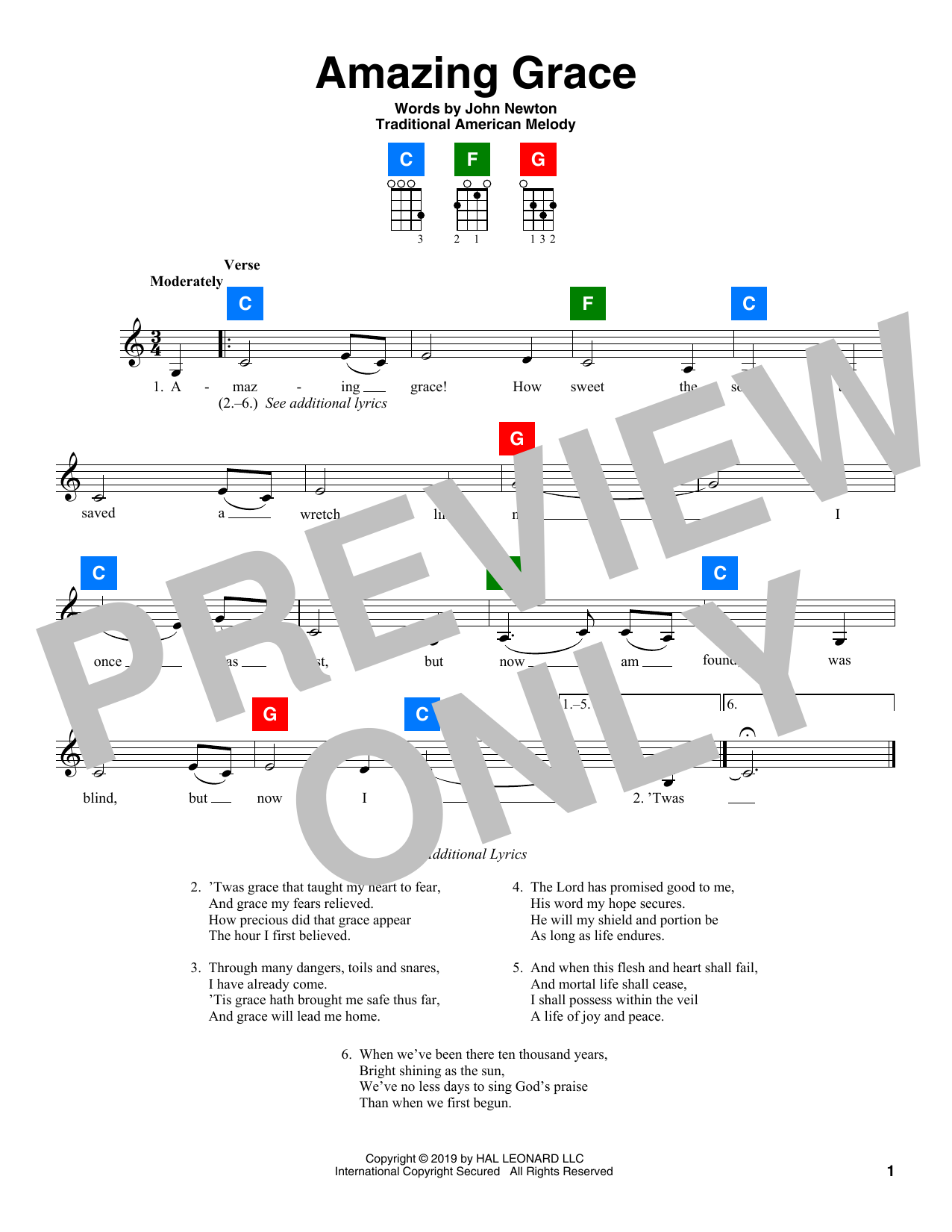 Product gallery: Page 1 of 1 Amazing Grace, Traditional American Melody