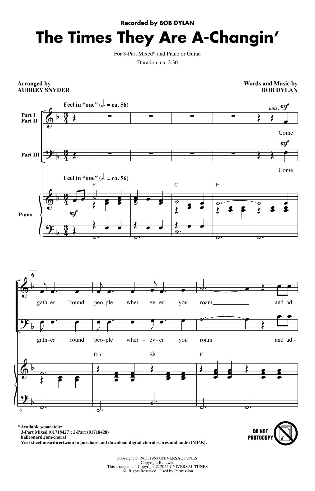 Produktbild zu: The Times They Are A-Changin' (arr. Audrey Snyder)