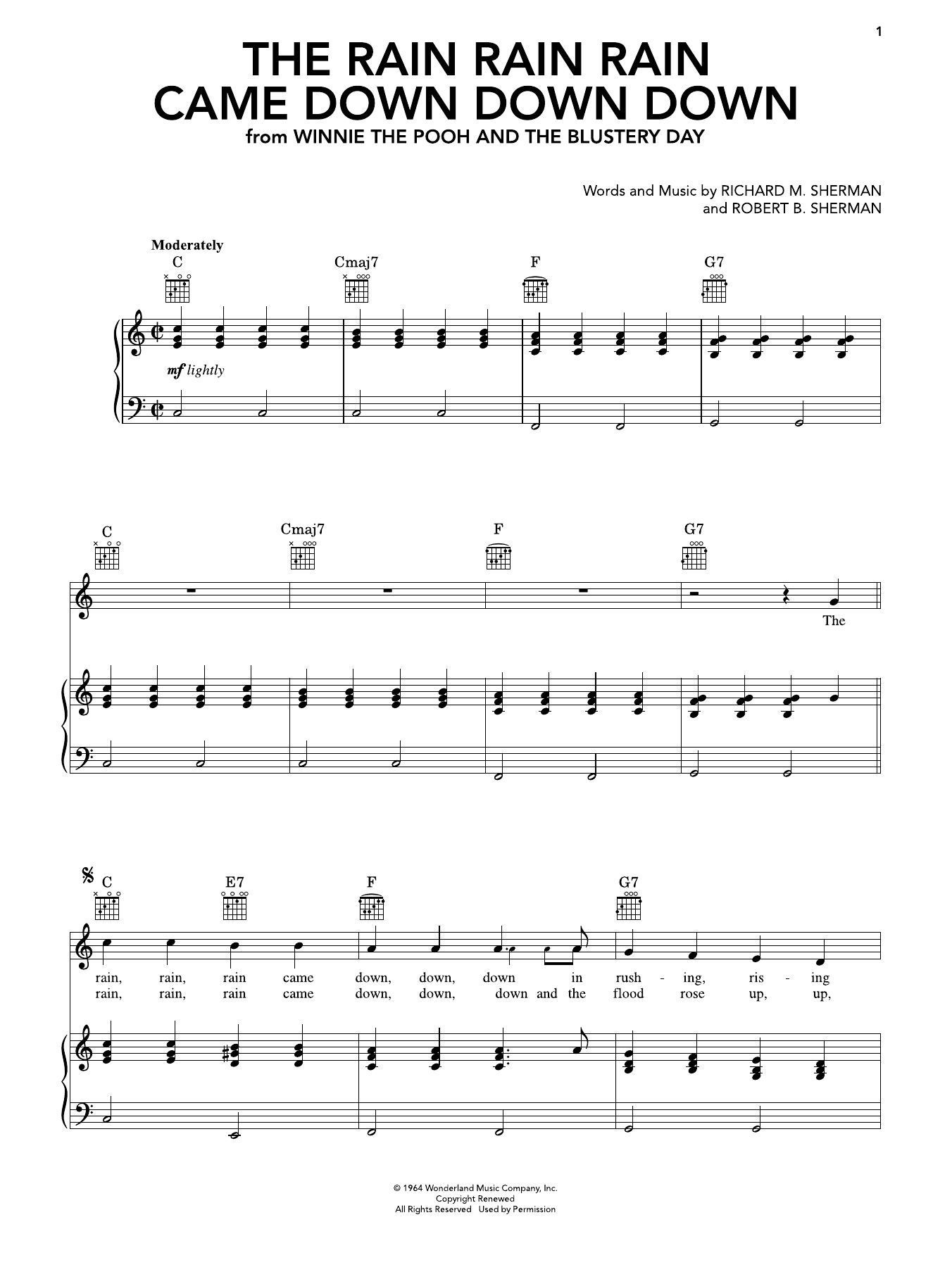 Produktgalerie: Seite 1 von 1 The Rain Rain Rain Came Down Down Down (from Winnie The Pooh), Sherman Brothers, Gesang, Gitarre, Klavier