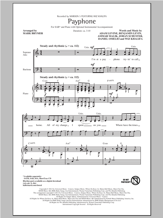 Produktbild zu: Payphone (arr. Maroon 5)