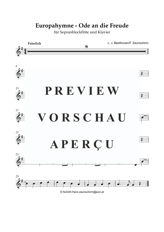 Produktgalerie: Seite 5 von 8 Europahymne - Ode an die Freude, , Sopran Blockflöte und Klavier
