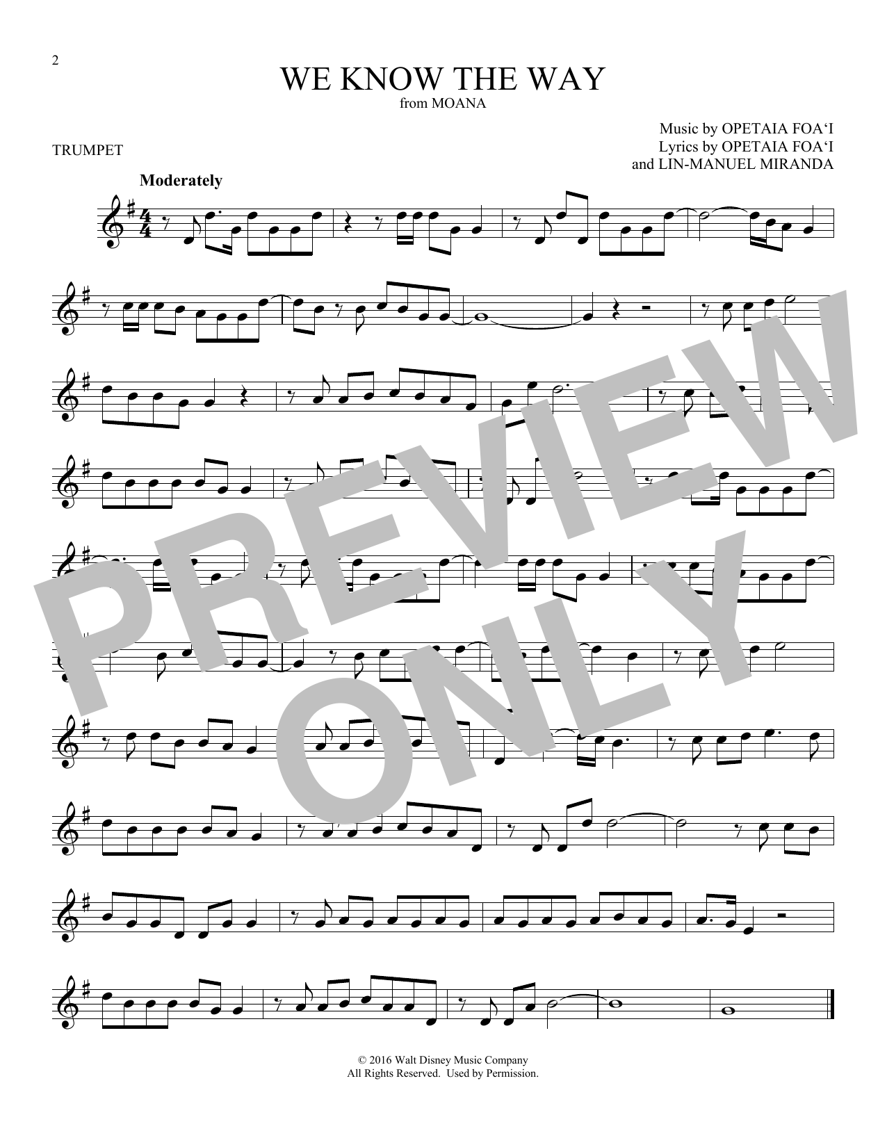 Produktgalerie: Seite 1 von 1 We Know The Way (from Moana), Opetaia Foa'i & Lin-Manuel Miranda, Trompete