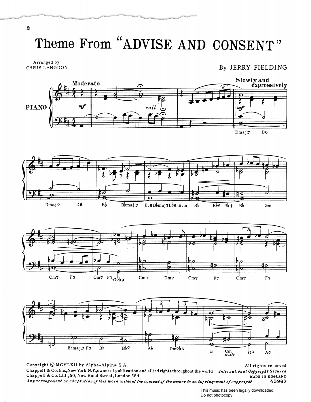 gallery: Theme From "Advise And Consent", Jerry Fielding, Gitarre, Klavier