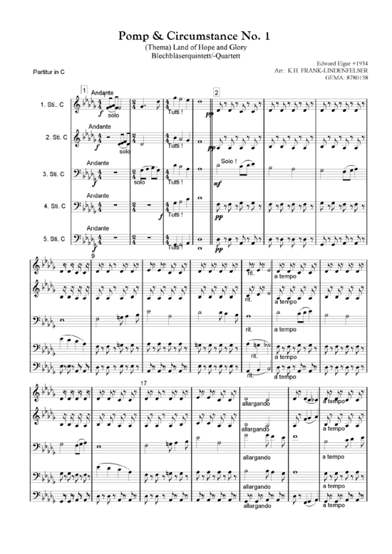 Produktbild zu: Thema aus Pomp and Circumstance No. 1 Quintett, variable BesetzungEdward Elgar