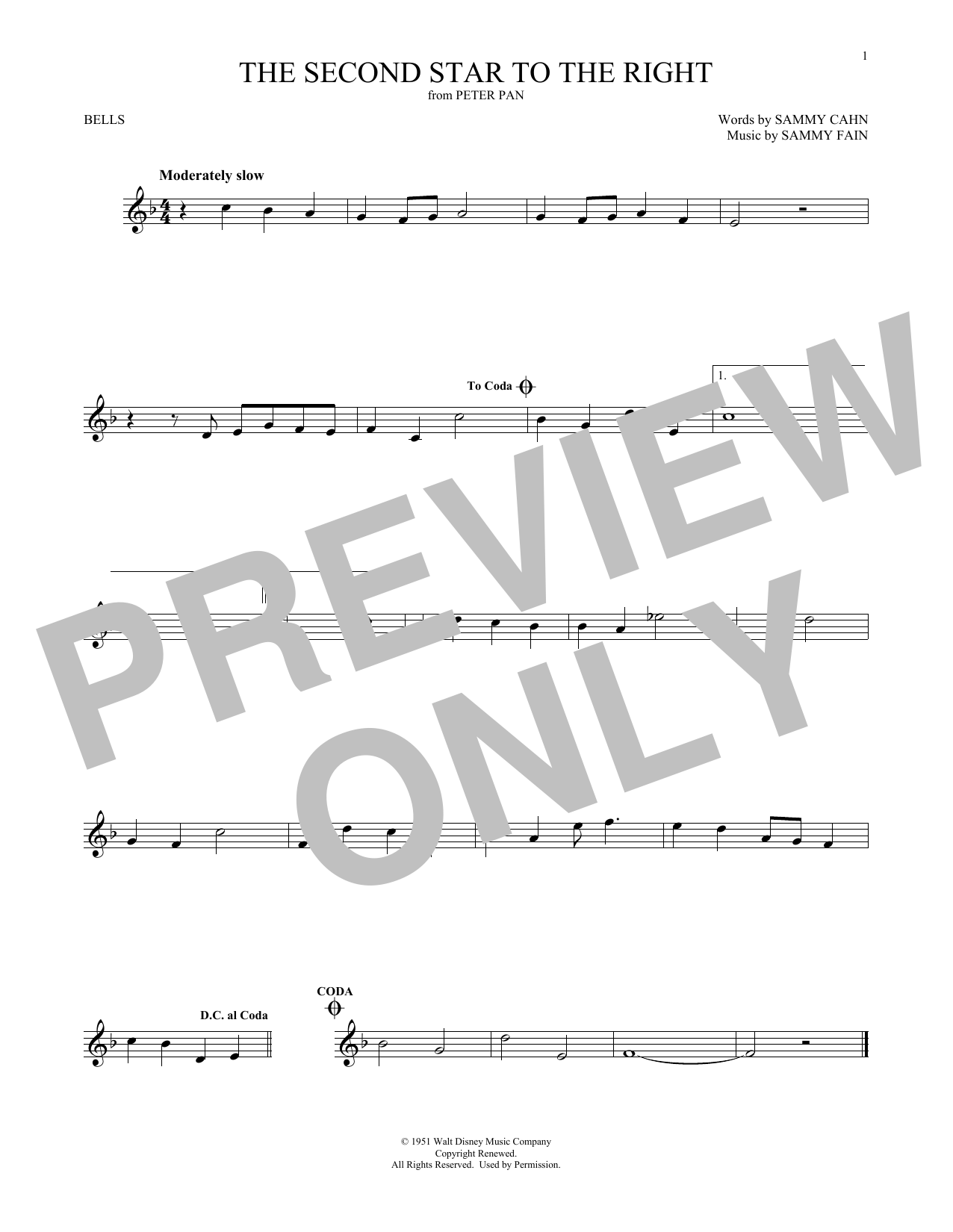 Produktgalerie: Seite 1 von 1 The Second Star To The Right (from Peter Pan), Sammy Cahn & Sammy Fain, Percussion