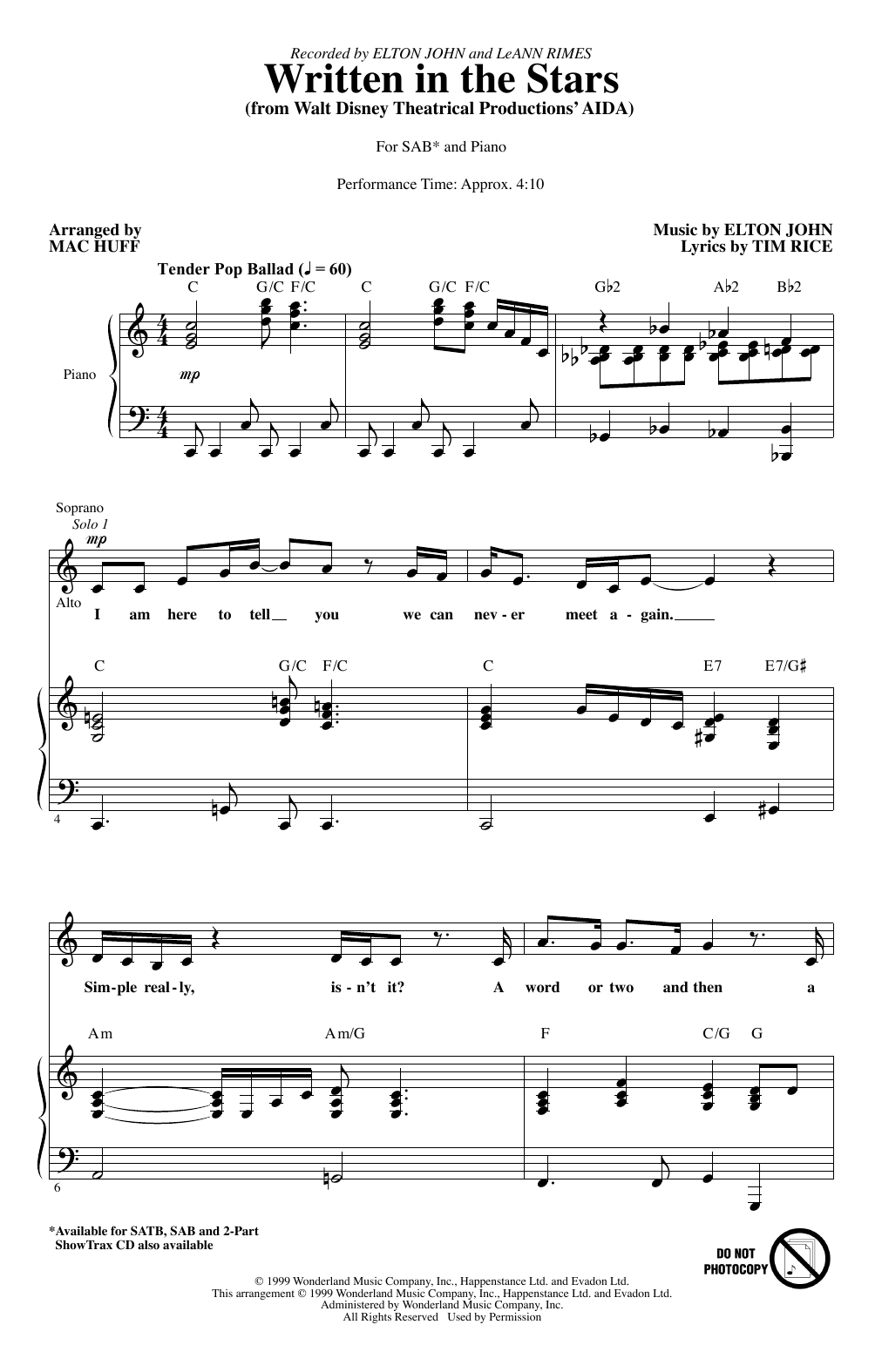 Produktbild zu: Written In The Stars (from Aida) (arr. Mac Huff)