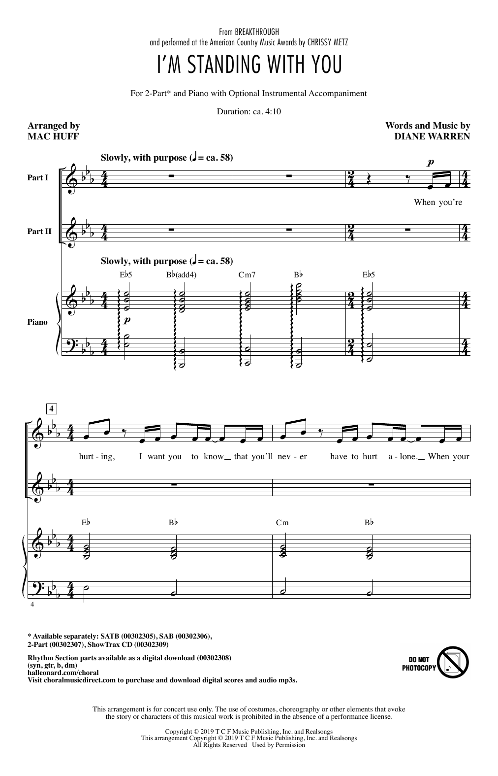 Product picture to: I'm Standing With You (from Breakthrough) (arr. Mac Huff)