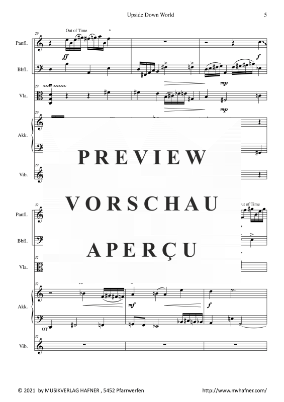 gallery: Upside Down World, , (Mixed ensemble pan flute, double bass flute, viola, accordion and vibraphone)