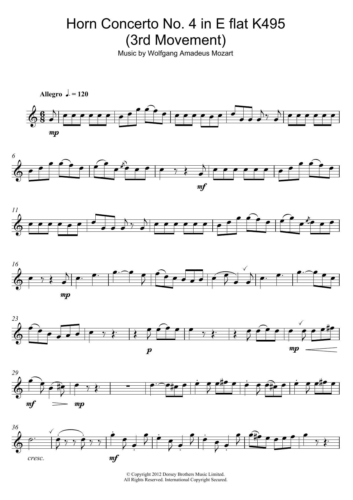 Product gallery: Page 1 of 1 Rondo from Horn Concerto No.4, K495, Wolfgang Amadeus Mozart