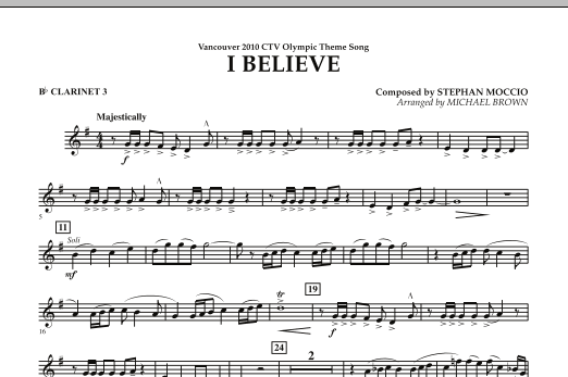 Produktbild zu: I Believe (Vancouver 2010 CTV Olympic Theme Song) - Bb Clarinet 3