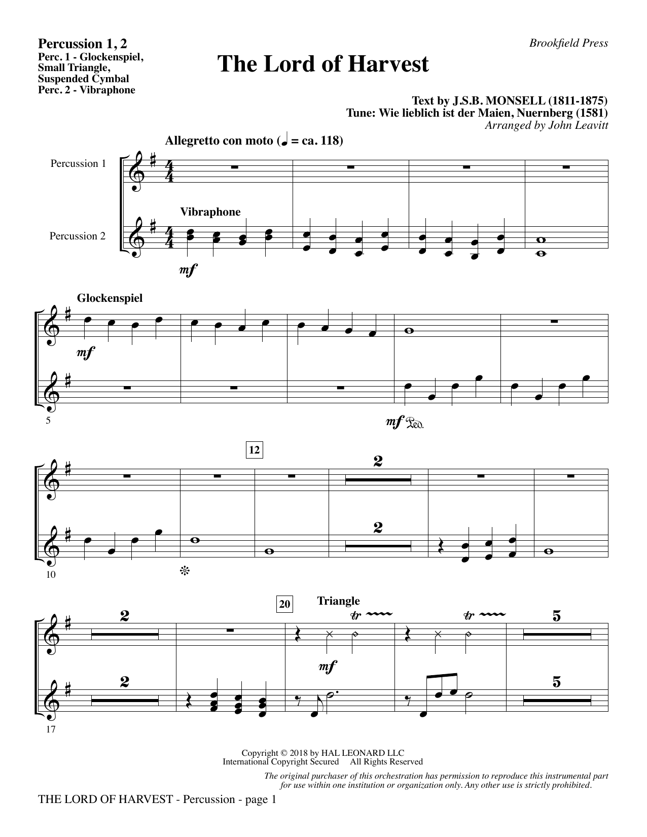 Product gallery: Page 1 of 1 The Lord of Harvest - Percussion 1 & 2, John Leavitt