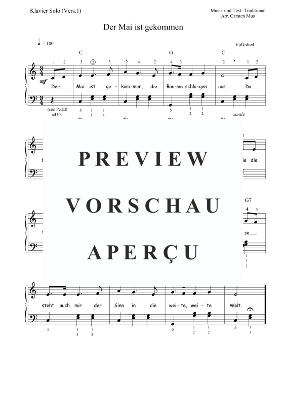 Produktbild zu: Der Mai ist gekommen (Version1) C-DurTraditional