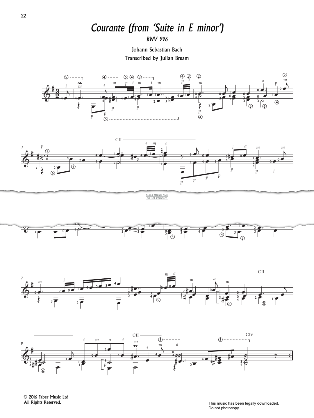 Produktgalerie: Seite 1 von 1 Courante (from 'Suite In E Minor, BVW 996'), Johann Sebastian Bach, Gitarre