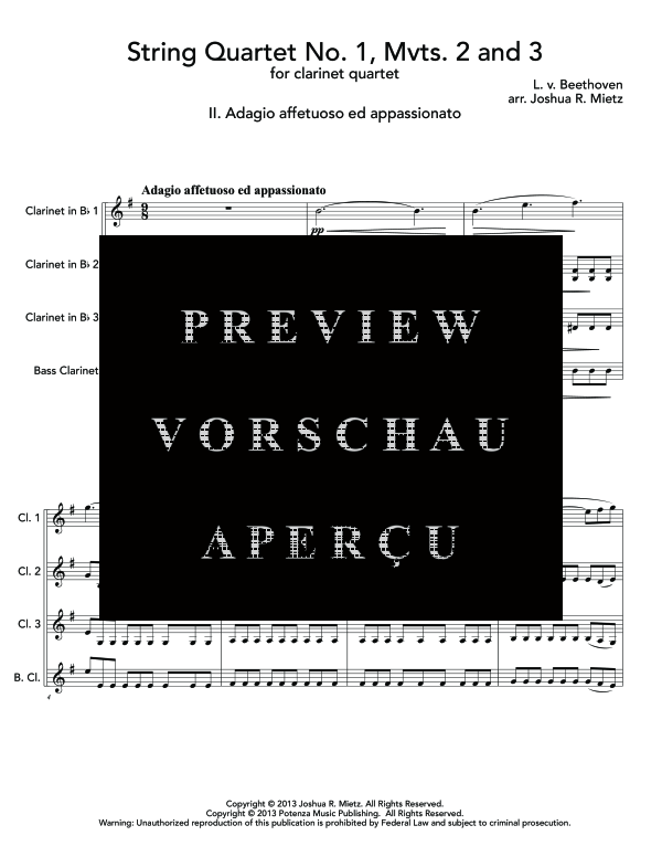 Product gallery: Page 5 of 11 String Quartet No. 1, Mvts. 2 and 3, , (Clarinet Quartet)