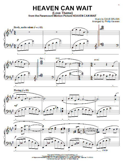 Product picture to: Heaven Can Wait (Love Theme) (arr. Phillip Keveren)