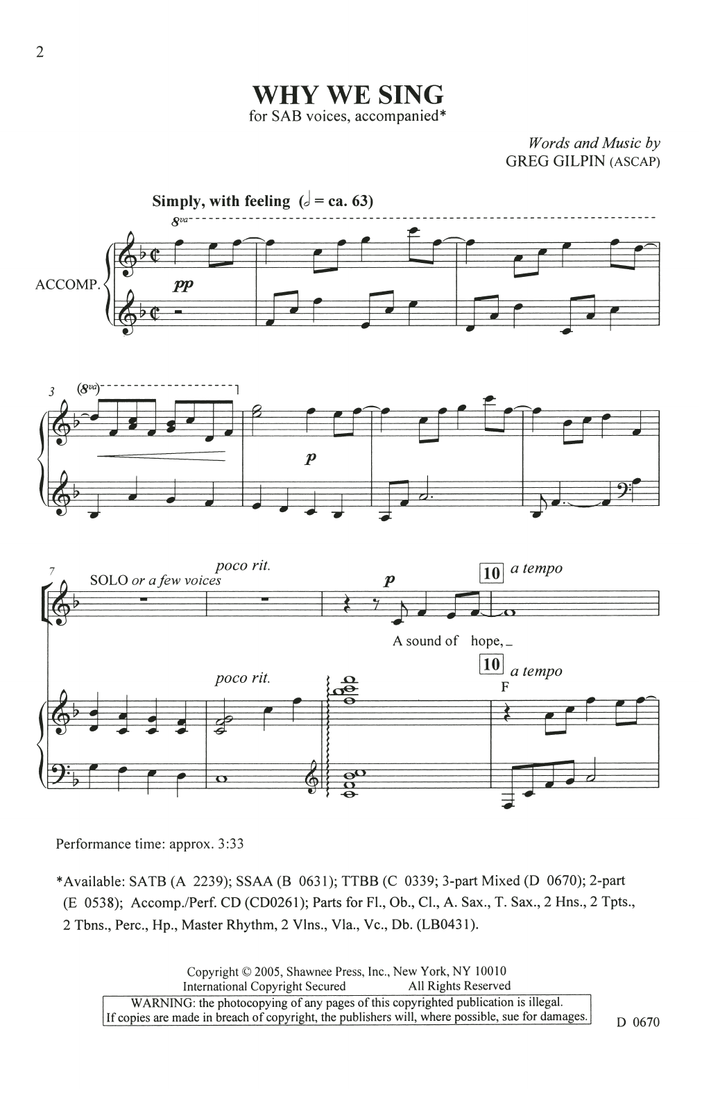 Product gallery: Page 1 of 1 Why We Sing, Greg Gilpin