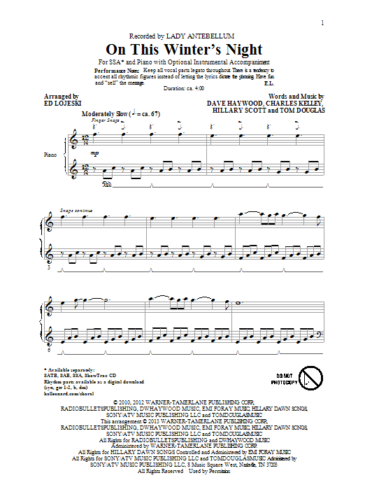 Product gallery: Page 1 of 1 On This Winter's Night (arr. Ed Lojeski), Lady A