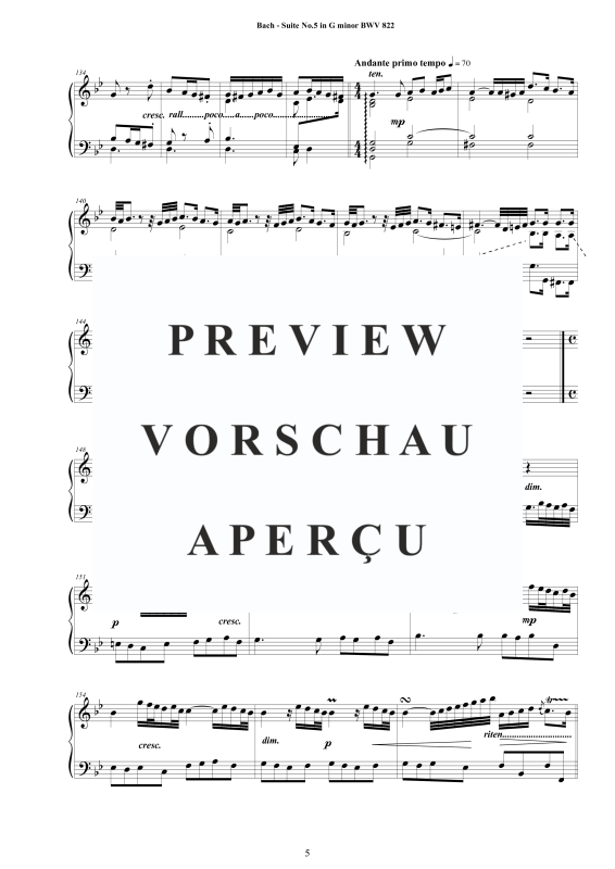 Produktgalerie: Seite 6 von 11 Suite No.5 in G-Moll BWV 822 - Complete Piano Version, , Klavier Solo
