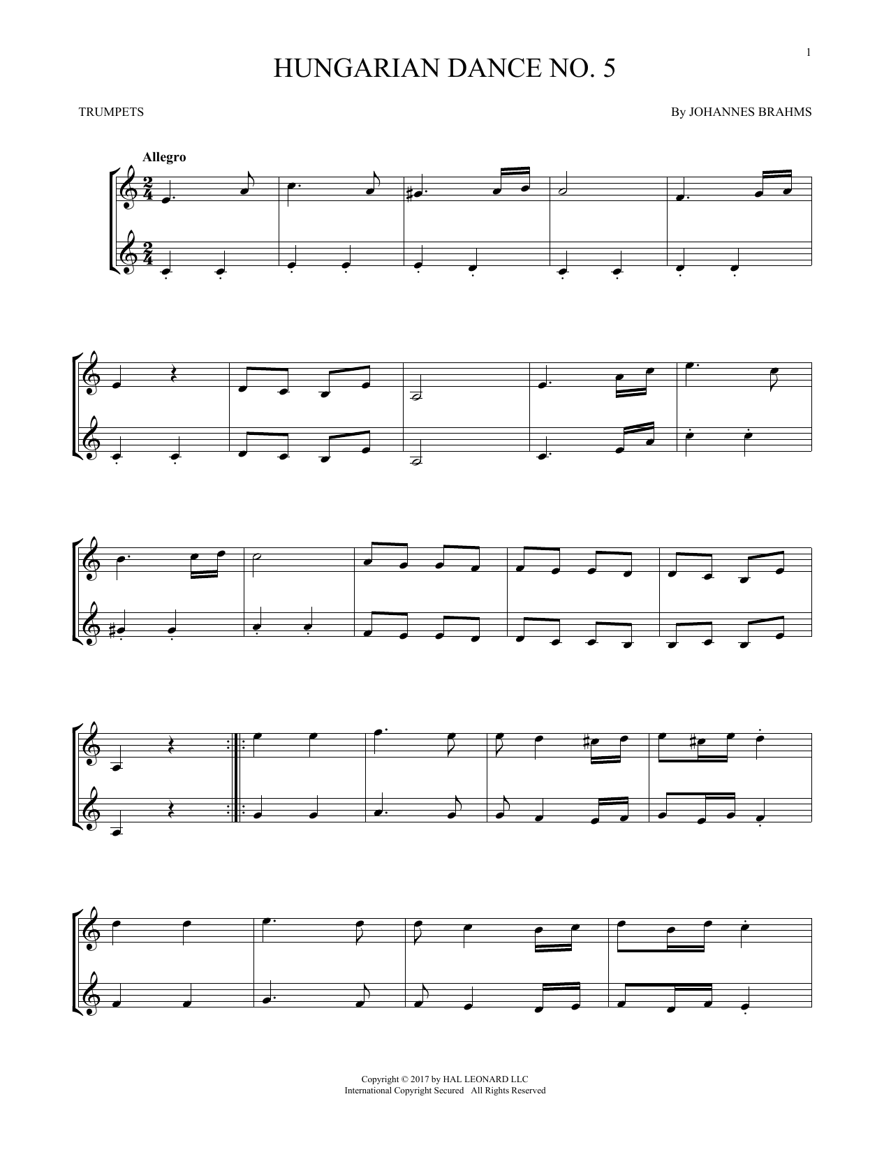 Produktgalerie: Seite 1 von 1 Hungarian Dance No. 5, Johannes Brahms, Trompete