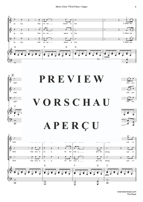 Produktgalerie: Seite 7 von 11 The Rose, Midler, Bette, Männerchor/Ensemble TTB & Klavier/Orgel Violoncello opt. - Single Version