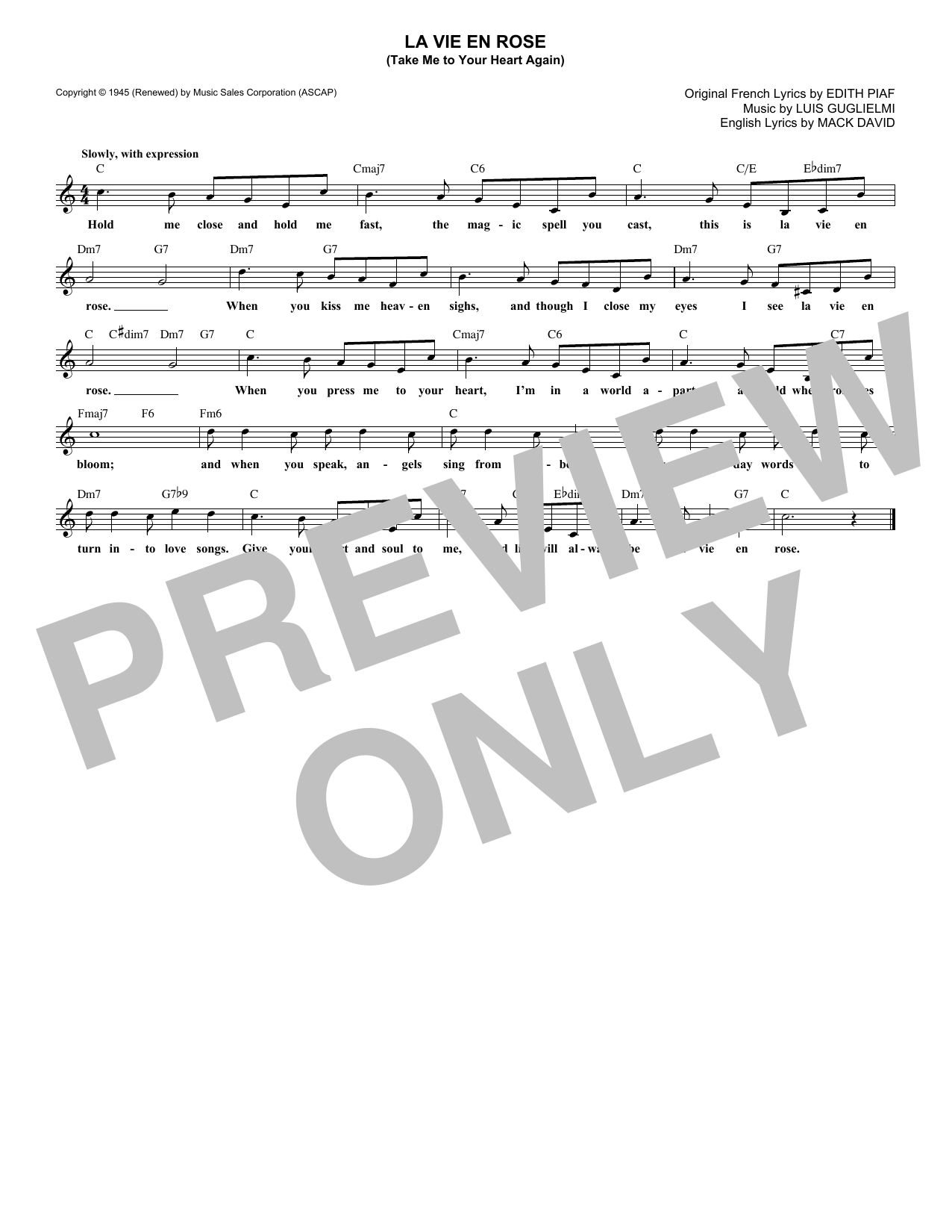 Produktgalerie: Seite 1 von 1 La Vie En Rose (Take Me To Your Heart Again), Edith Piaf, Melodieinstrument