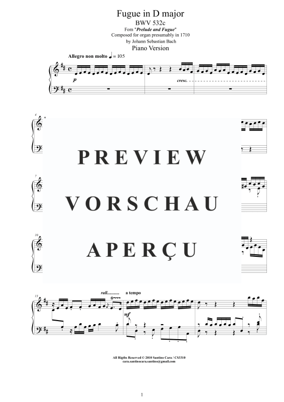 Produktgalerie: Seite 2 von 9 Fuge in D-Dur BWV 532c - Piano Version, , Klavier Solo