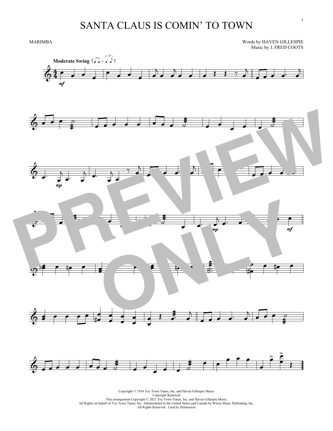 Produktgalerie: Seite 1 von 1 Santa Claus Is Comin' To Town, J. Fred Coots, Marimba