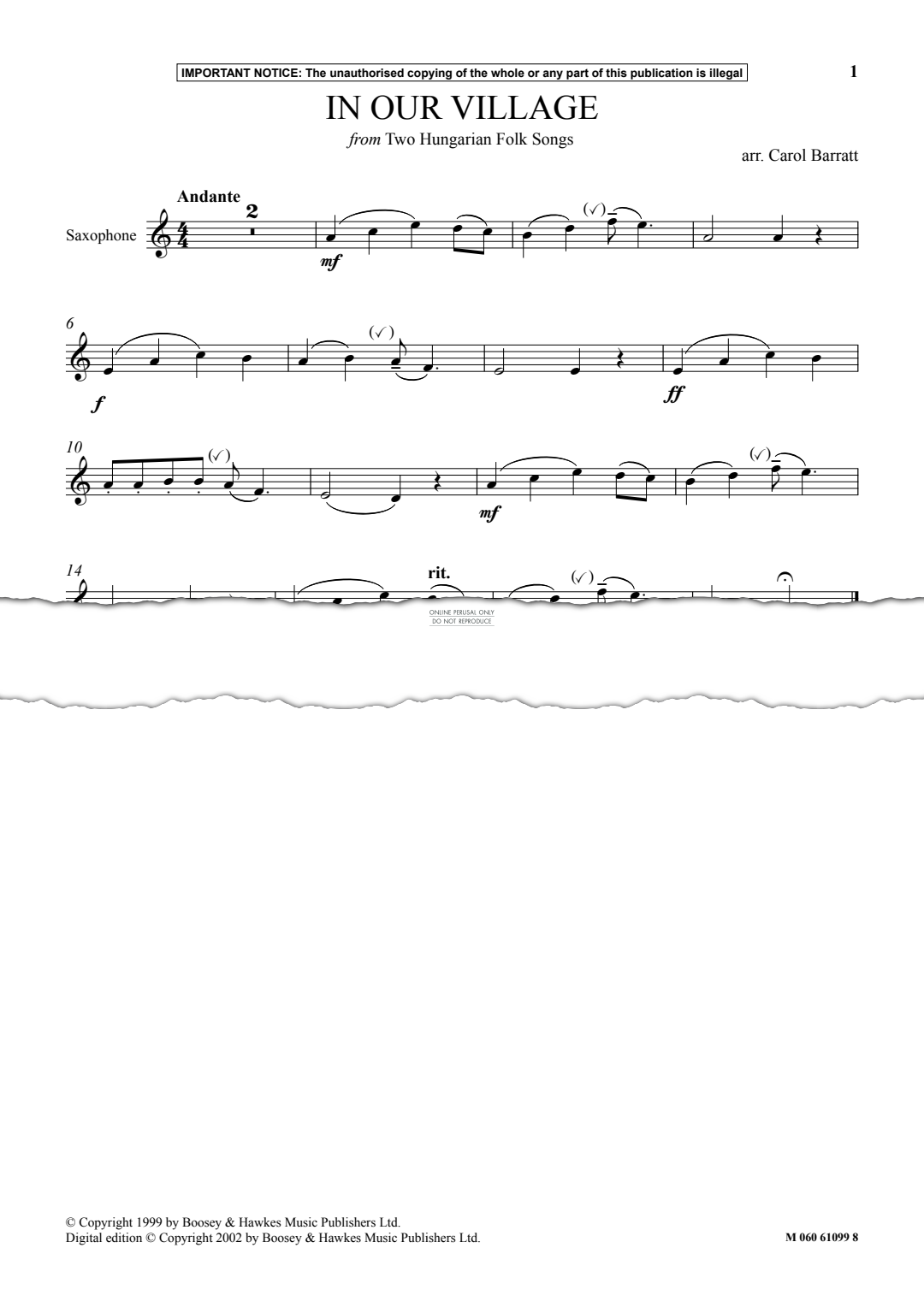 Produktgalerie: Seite 1 von 1 In Our Village from Two Hungarian Folk Songs, Carol Barratt, Klavier, Saxophon