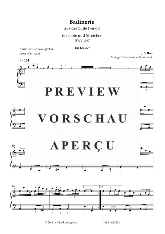 Product gallery: Page 2 of 3 Badinerie - aus der Suite h-moll für Flöte und Streicher BWV 1067, , Piano Solo