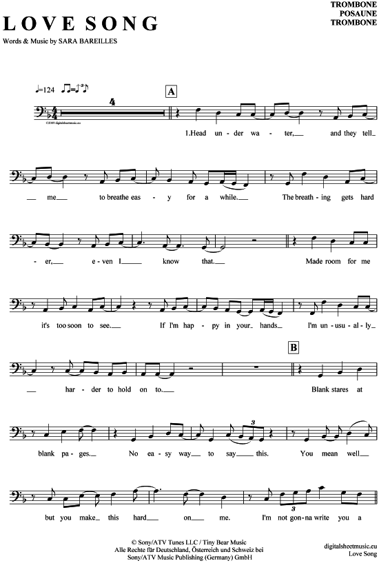 Product gallery: Page 1 of 5 Love Song , Bareilles, Sara, (Posaune / Bariton)