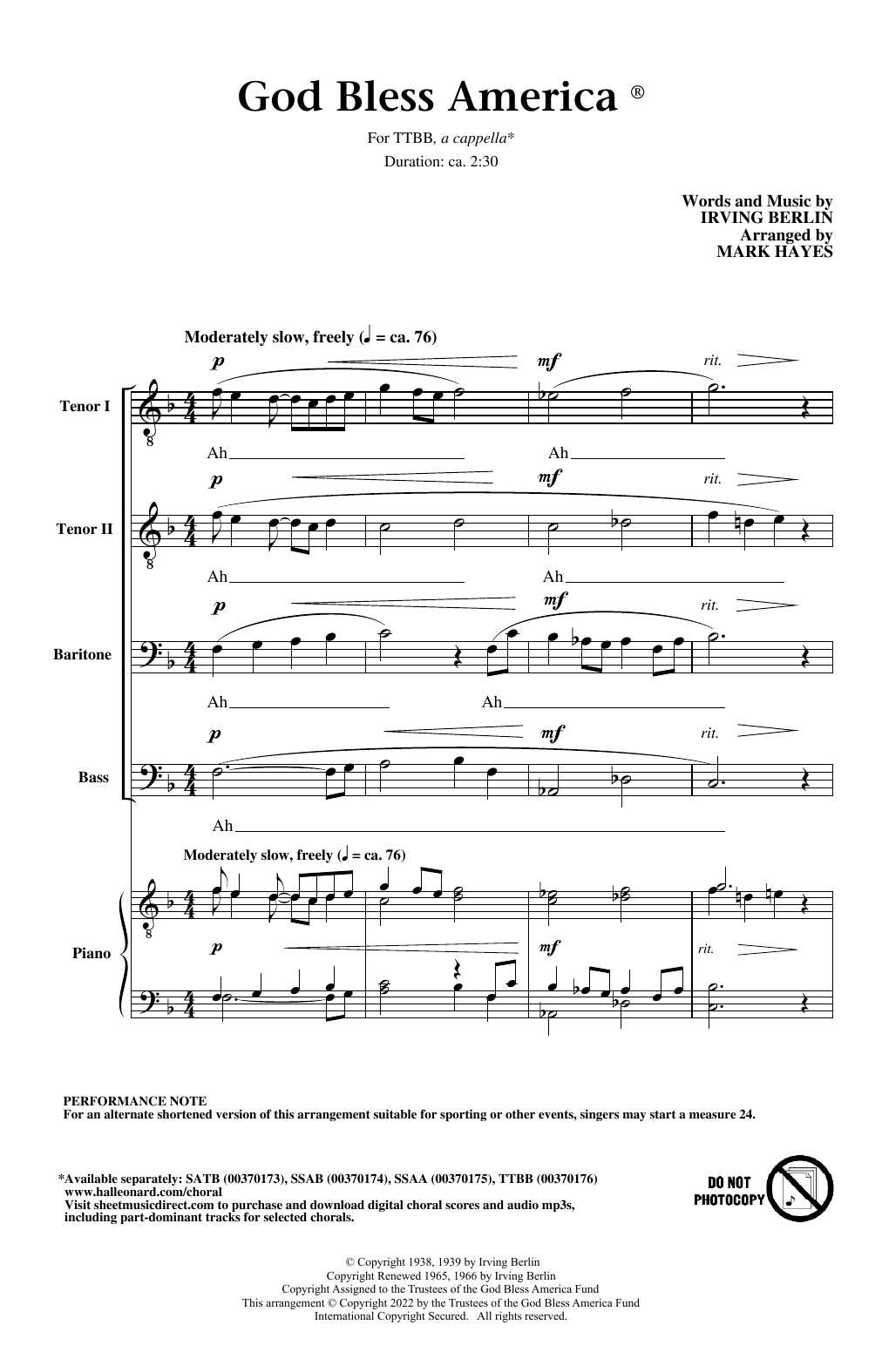 Produktbild zu: God Bless America (arr. Mark Hayes)
