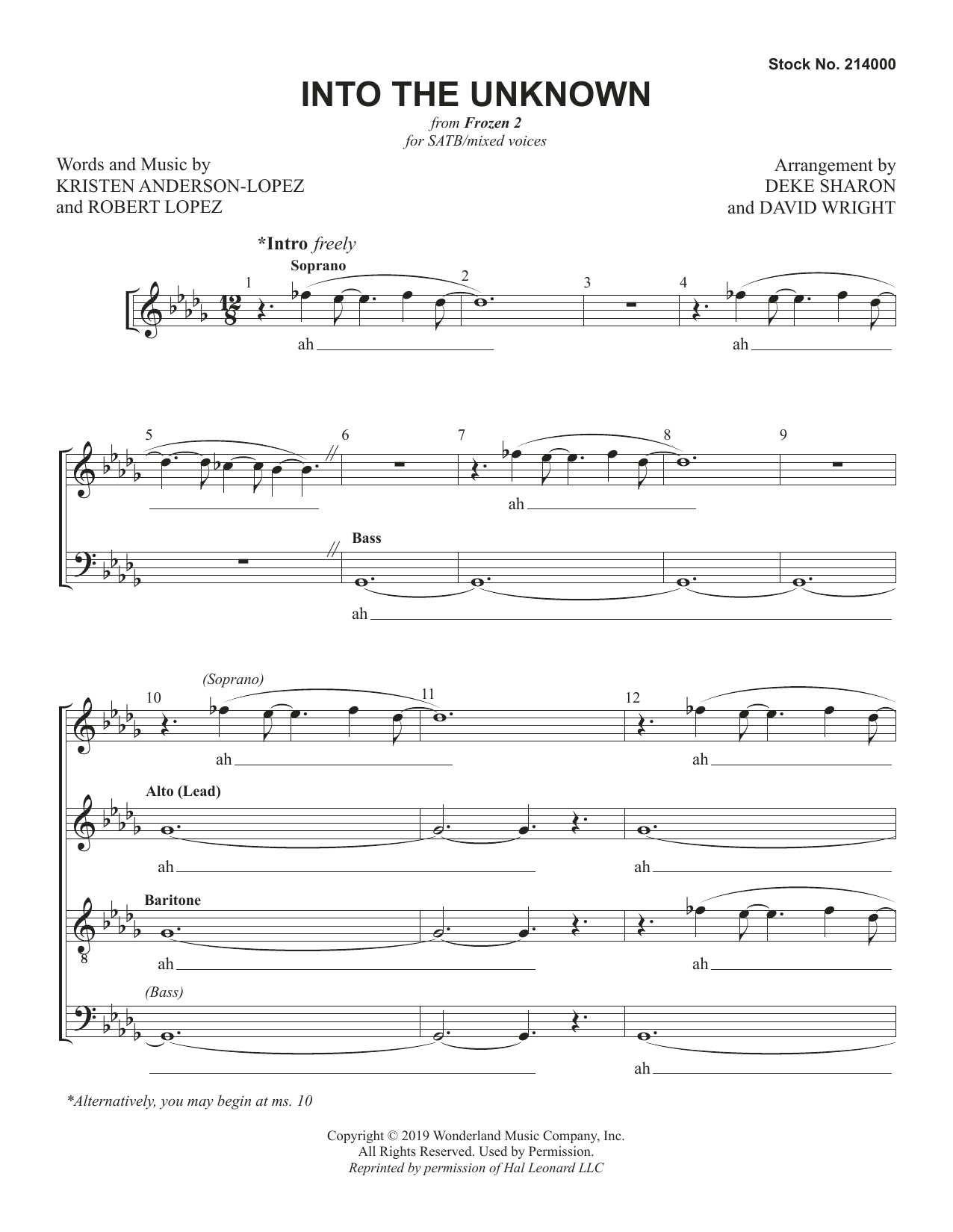 Product gallery: Page 1 of 1 Into the Unknown (from Frozen 2) (arr. Deke Sharon & David Wright), Kristen Anderson-Lopez & Robert Lopez