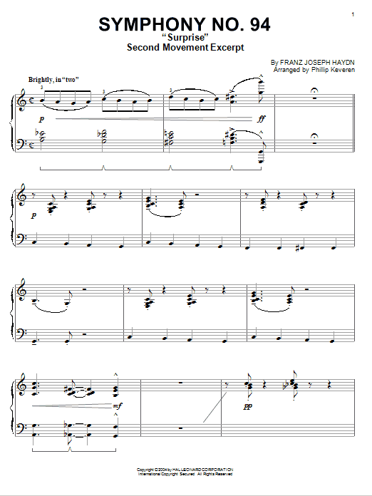 Product gallery: Page 1 of 1 The Surprise Symphony [Jazz version] (arr. Phillip Keveren), Franz Joseph Haydn