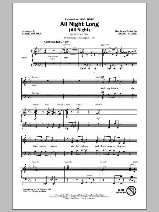 Product picture to: All Night Long (All Night) (arr. Mark Brymer)