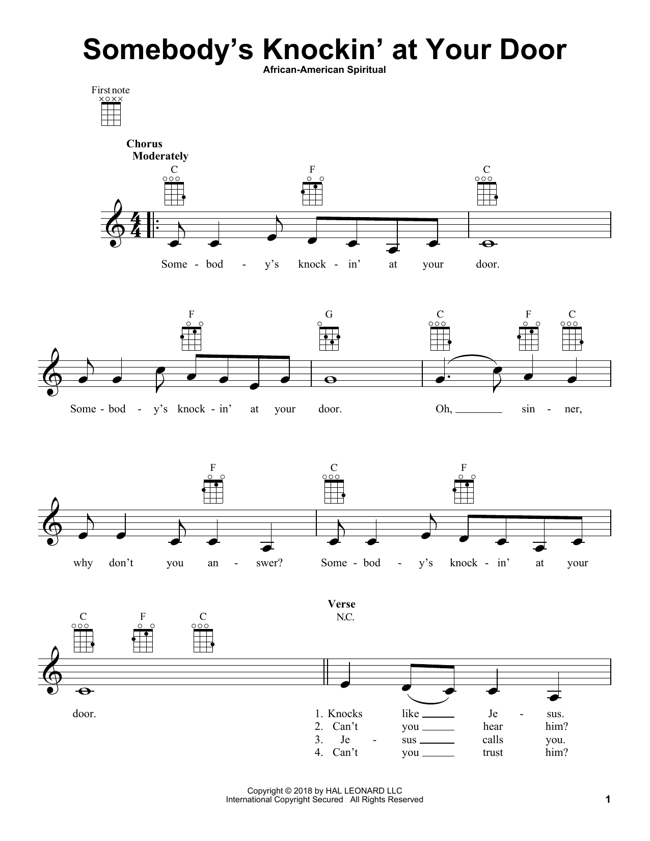 Product gallery: Page 1 of 1 Somebody's Knockin' At Your Door, African-American Spiritual