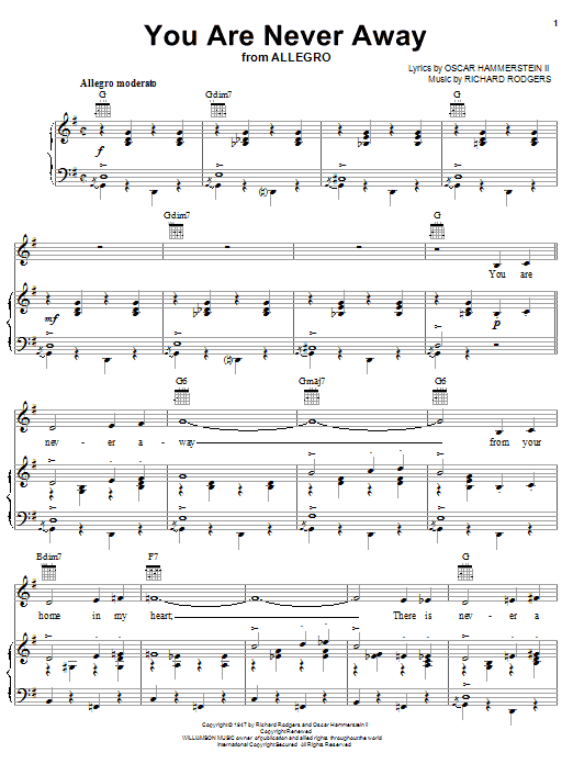Produktgalerie: Seite 1 von 1 You Are Never Away, Rodgers & Hammerstein, Gesang, Gitarre, Klavier