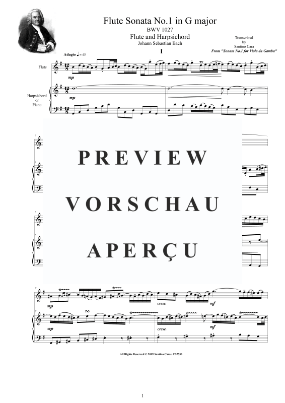 Produktgalerie: Seite 2 von 11 Flöten Sonate Nr. 1 in G-Dur BWV 1027, , Flöte und Cembalo/Klavier