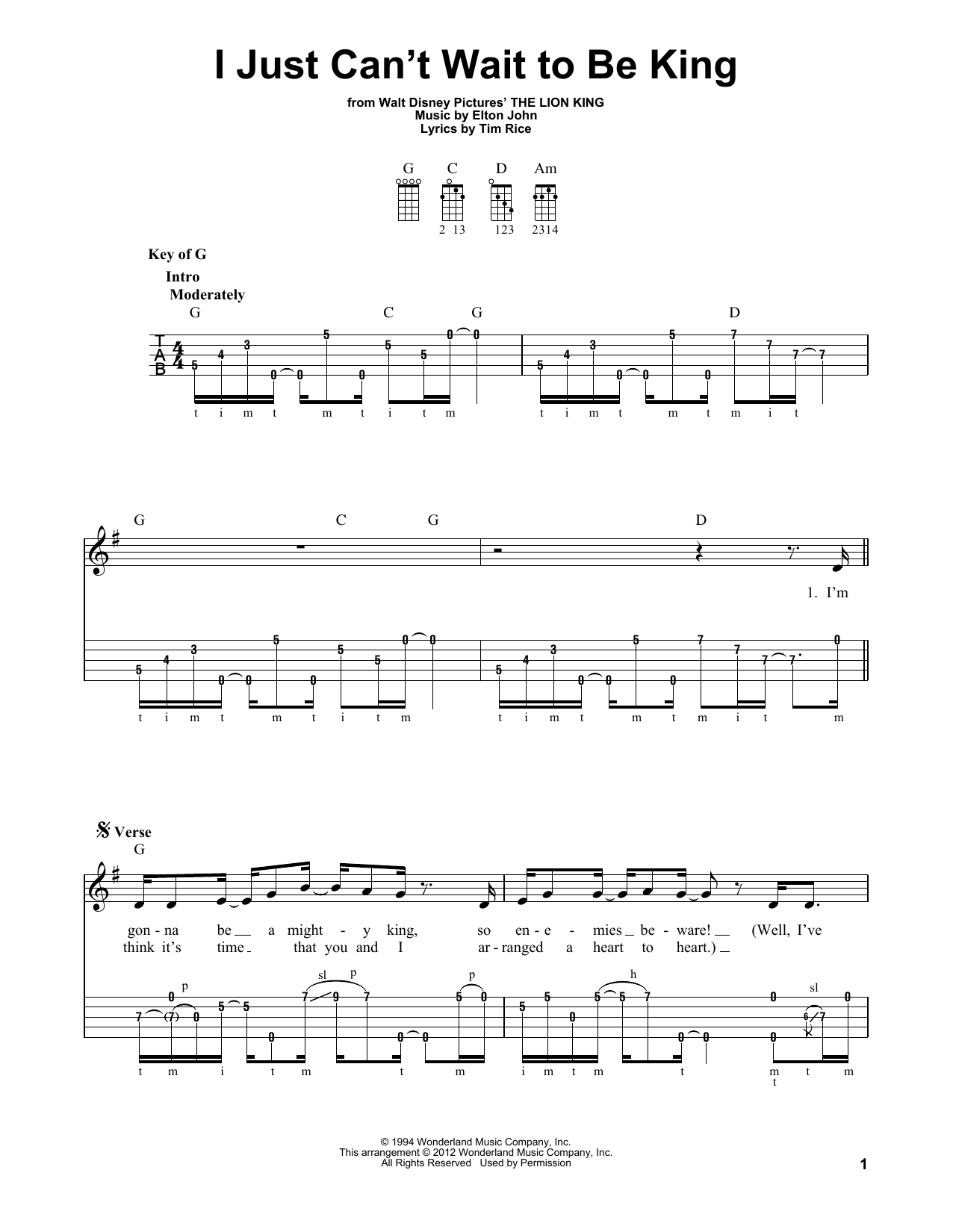 Produktgalerie: Seite 1 von 1 I Just Can't Wait To Be King (from The Lion King), Elton John, Banjo