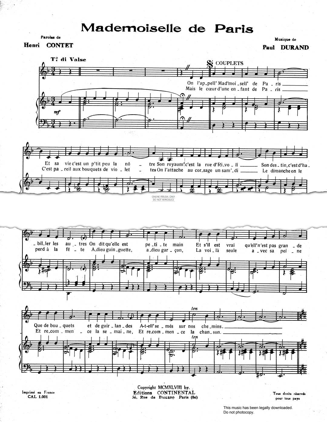 Produktgalerie: Seite 1 von 1 Mademoiselle De Paris, Paul Durand, Gesang, Klavier