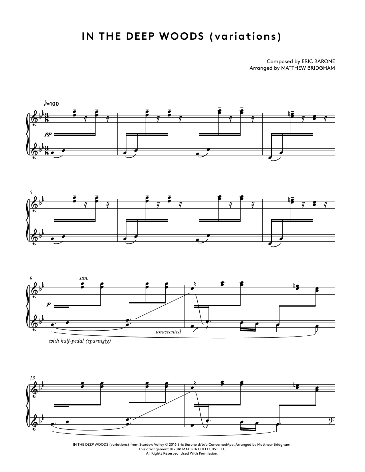 Product gallery: Page 1 of 1 In The Deep Woods (variations) (from Stardew Valley Piano Collections) (arr. Matthew Bridgham), Augustine Mayuga Gonzales