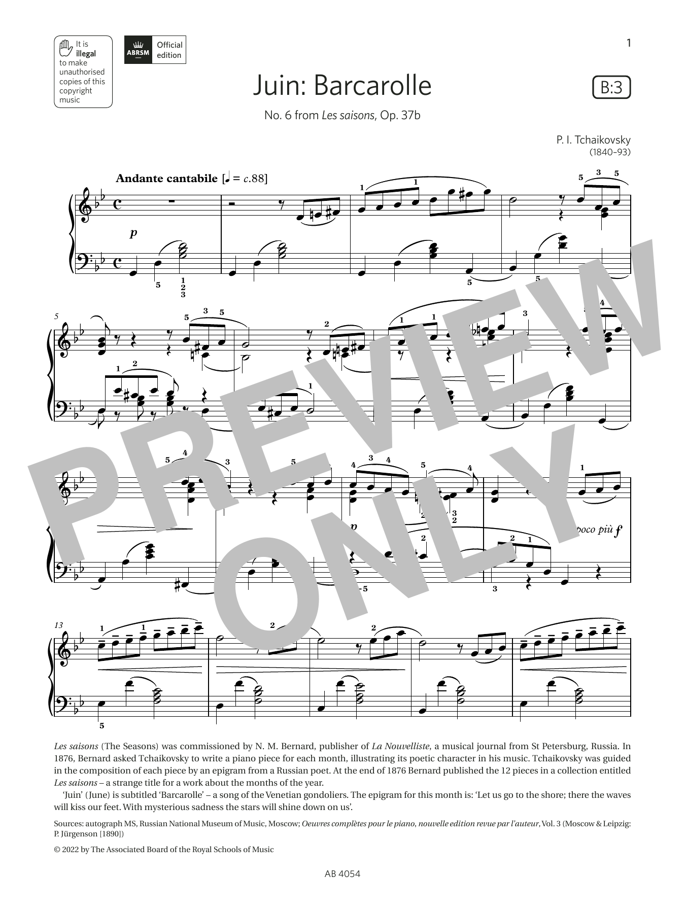 Produktbild zu: Juin: Barcarolle (Grade 8, list B3, from the ABRSM Piano Syllabus 2023 & 2024)
